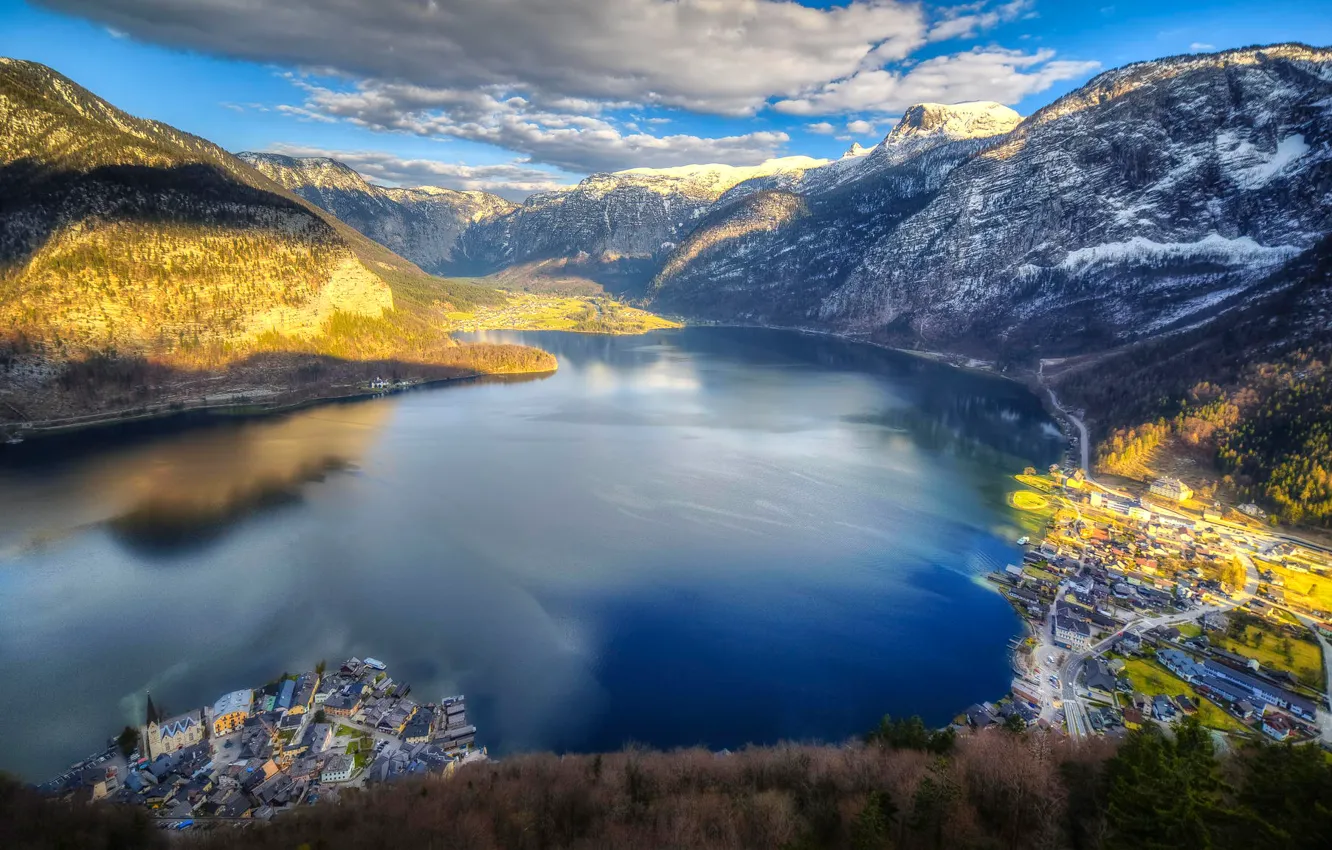 Photo wallpaper the sky, mountains, the city, lake