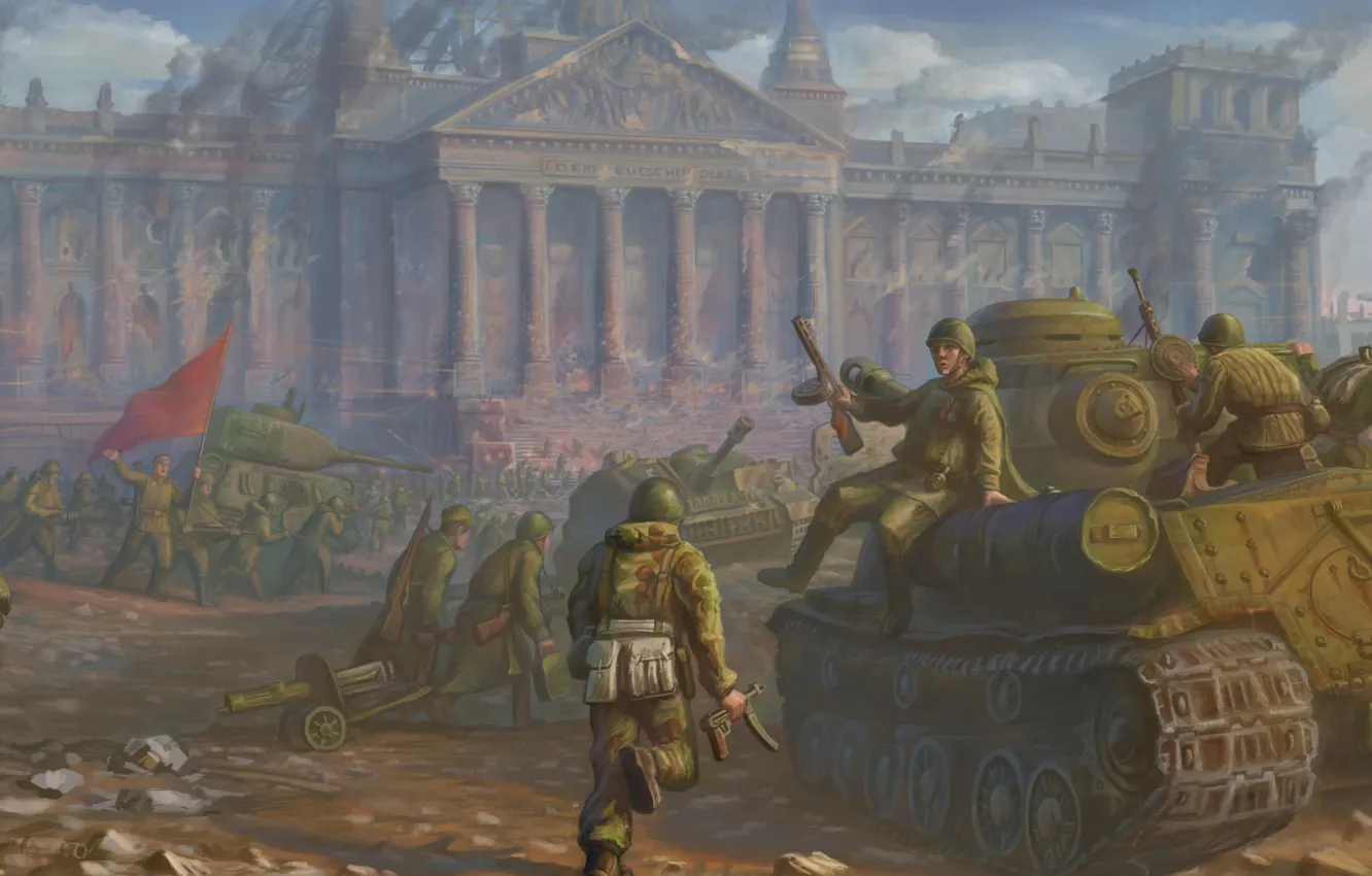 Photo wallpaper war, victory, army, art, USSR, soldiers, battle, tanks