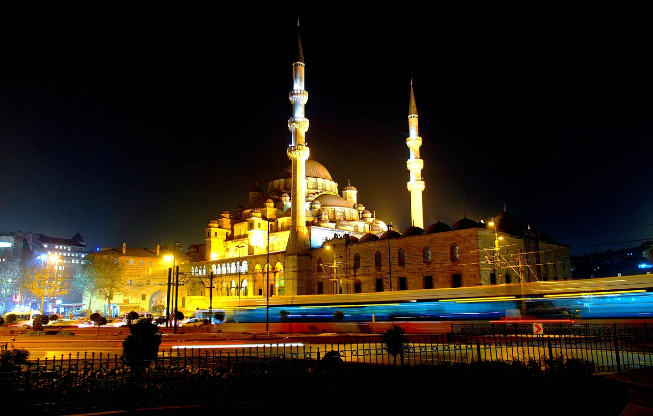 Photo wallpaper night, excerpt, Istanbul, Turkey, night, Istanbul, exposure, new mosque