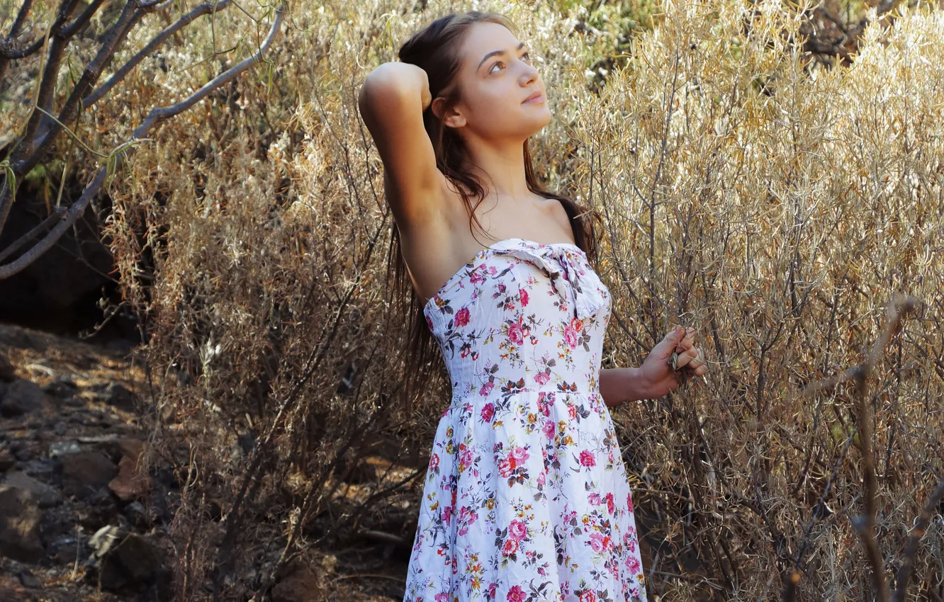 Photo wallpaper the sun, pose, stones, model, portrait, makeup, figure, dress