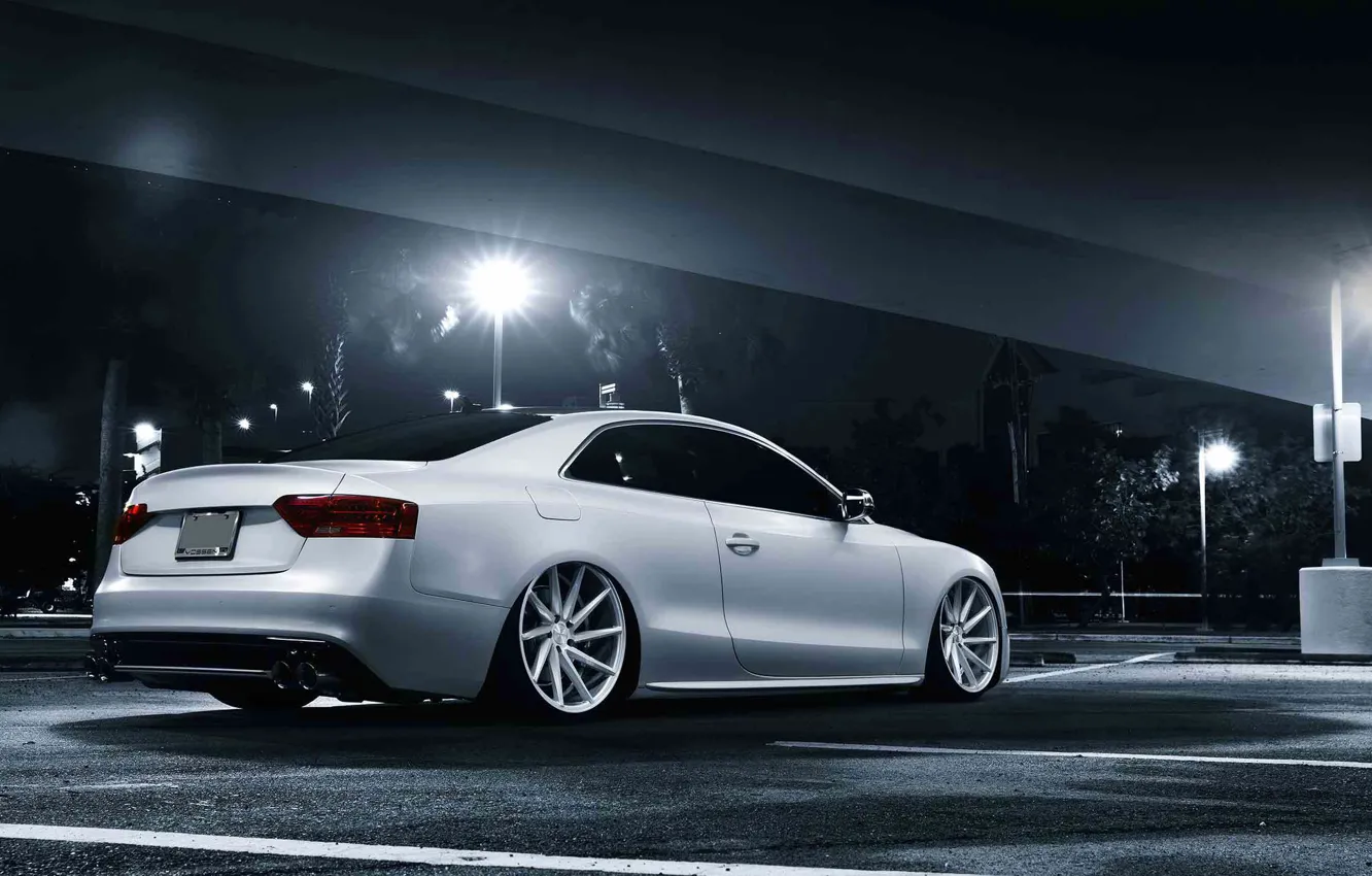Photo wallpaper Audi, white, stance, vossen wheels, rearside