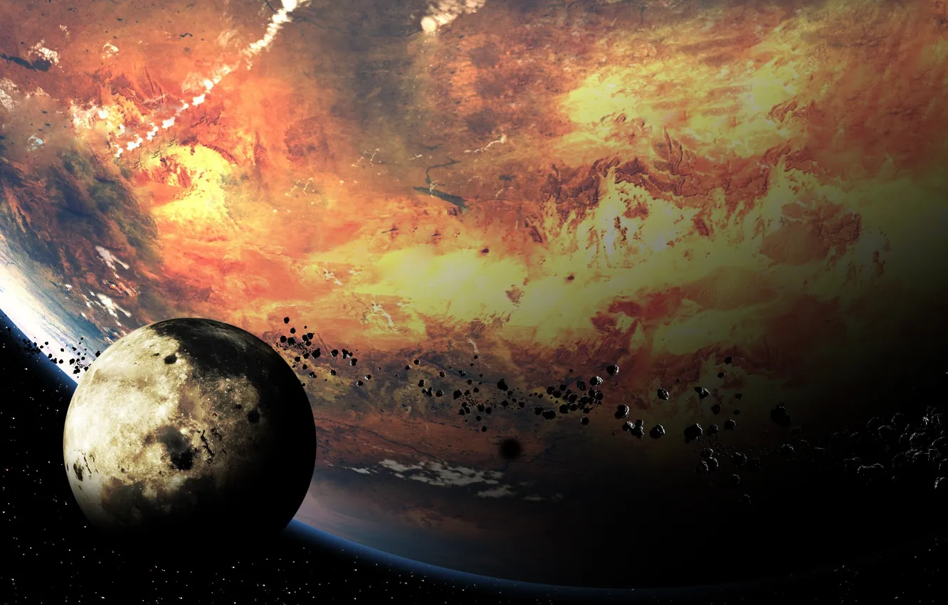 Photo wallpaper stones, planet, satellite, meteorites