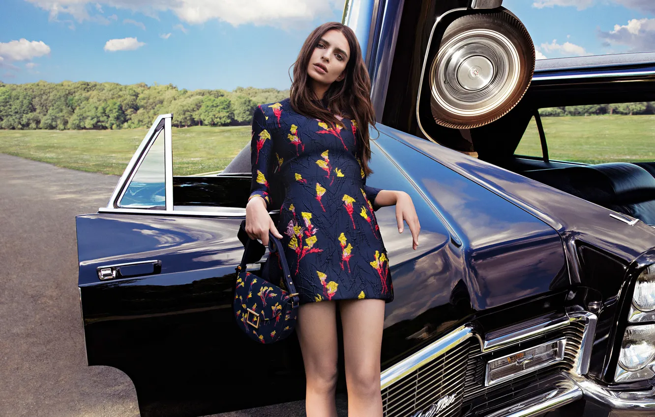 Photo wallpaper auto, girl, pose, style, figure, dress, Emily Ratajkowski