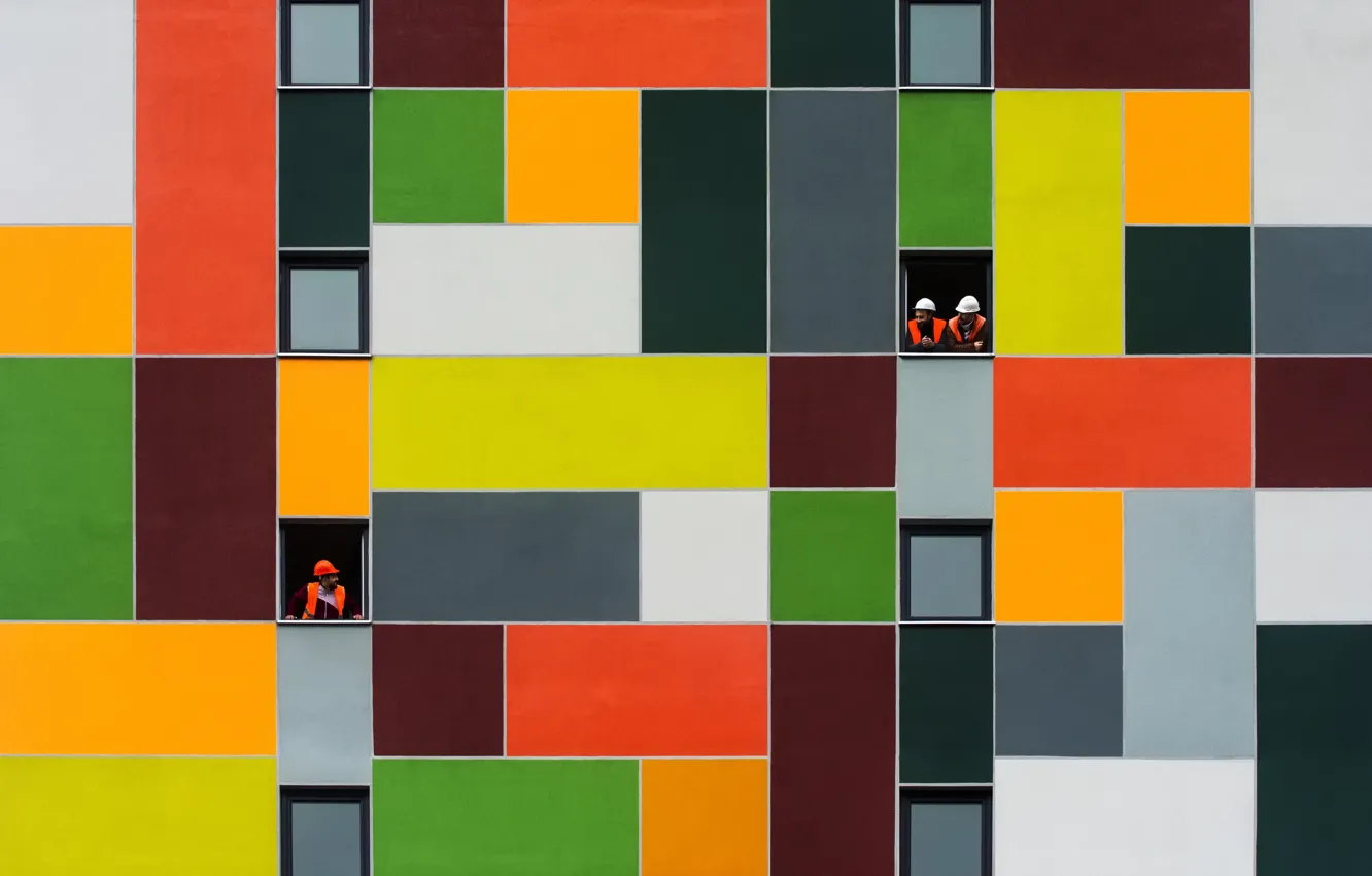 Photo wallpaper wall, paint, squares, colorful, painting, rectangle, Migrant workers