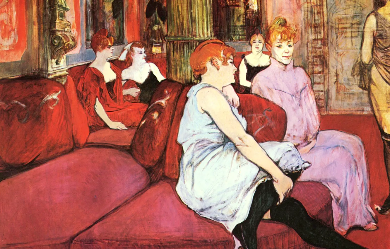 Photo wallpaper sofa, interior, picture, salon, genre, Henri de Toulouse-Lautrec, The Salon in the Rue des Moulins
