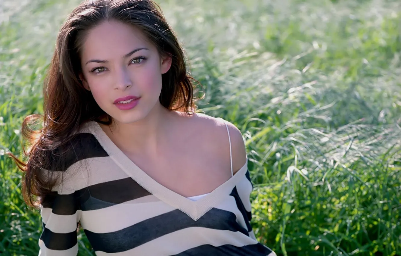 Photo wallpaper sexy, actress, brunette, blouse, shoulders, Kristin Kreuk, Kristin Kreuk