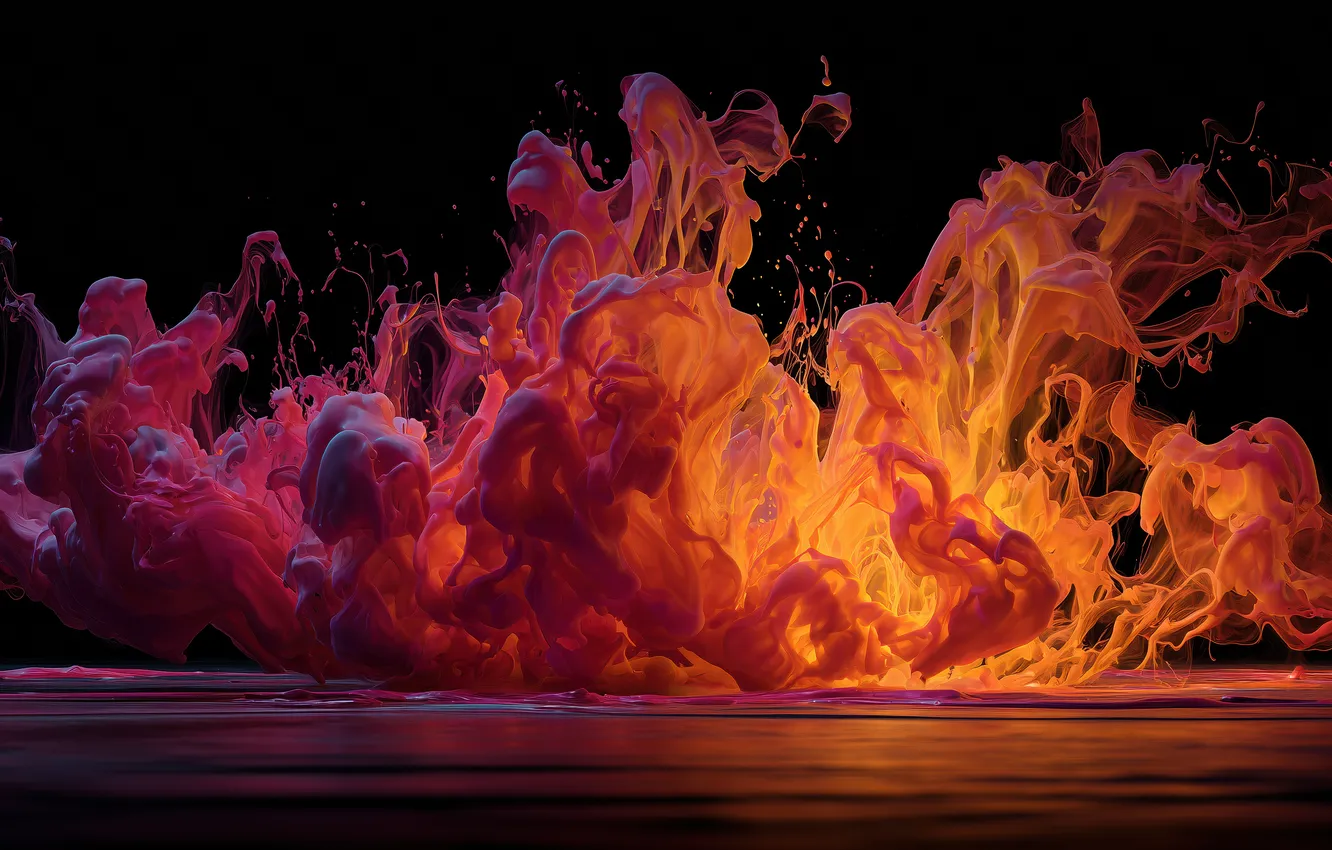 Photo wallpaper colorful, smoke, splashes, orange, paint