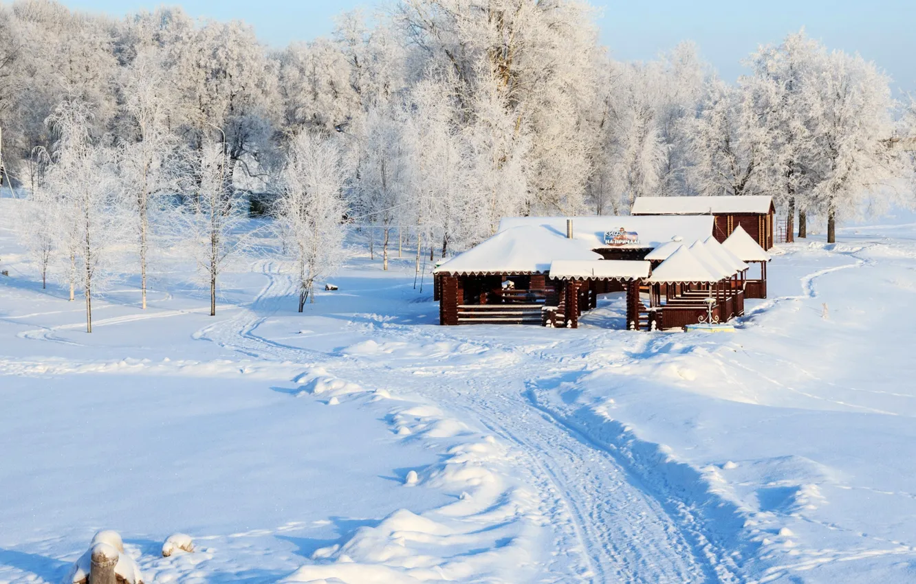 Photo wallpaper winter, snow, nature, house, photo, Russia