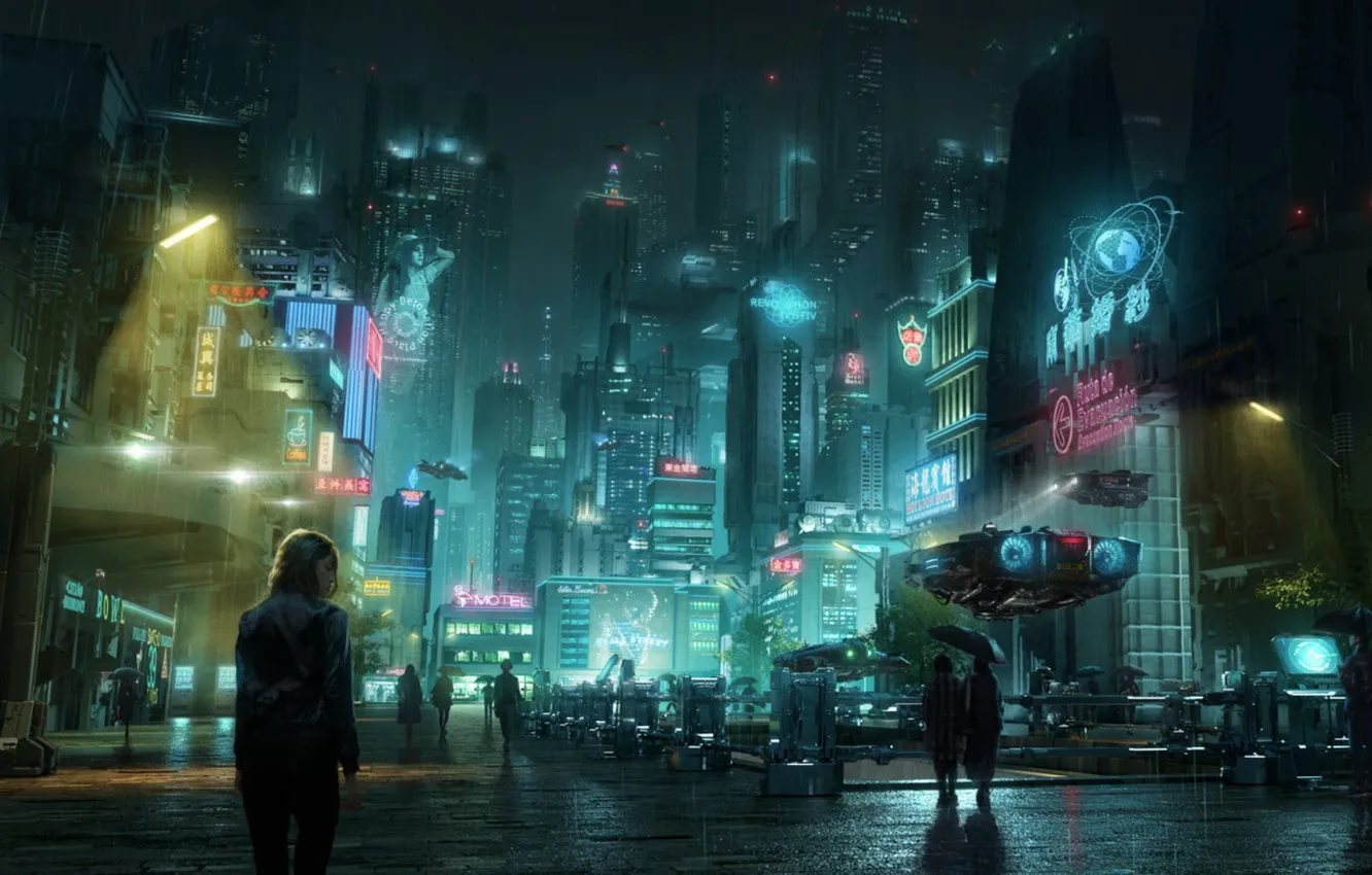 Photo wallpaper night, city, the city, people, skyscrapers, night, people, skyscrapers
