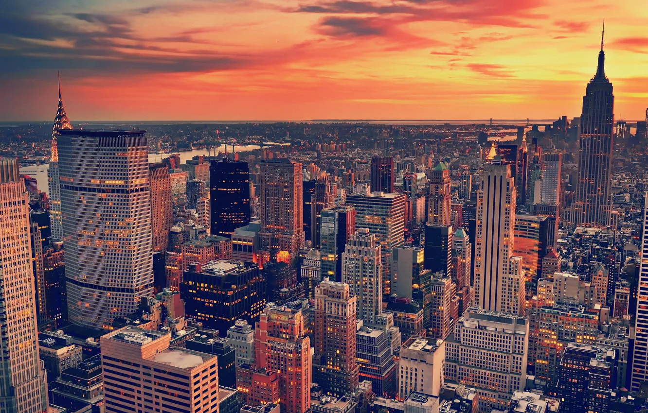 Photo wallpaper city, the city, skyscrapers, the evening, USA, USA, architecture, landscape