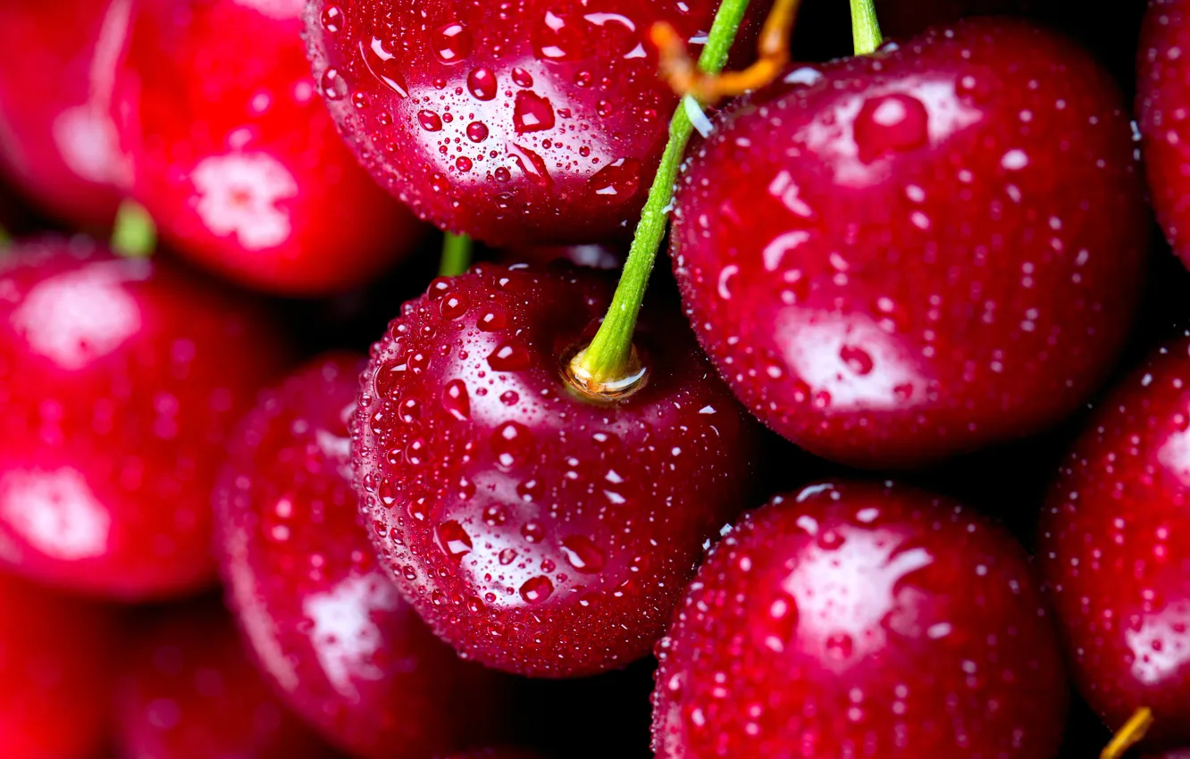 Photo wallpaper drops, cherry, berries