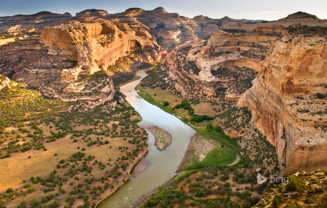 Photo wallpaper the sky, mountains, river, rocks, Colorado, USA, Dinosaur National Monument, Yampa River