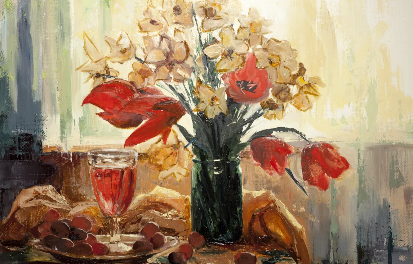 Photo wallpaper art, hangmoon, Tulips in the bank