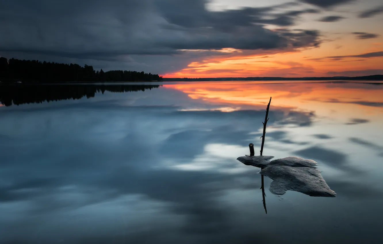 Photo wallpaper landscape, sunset, lake