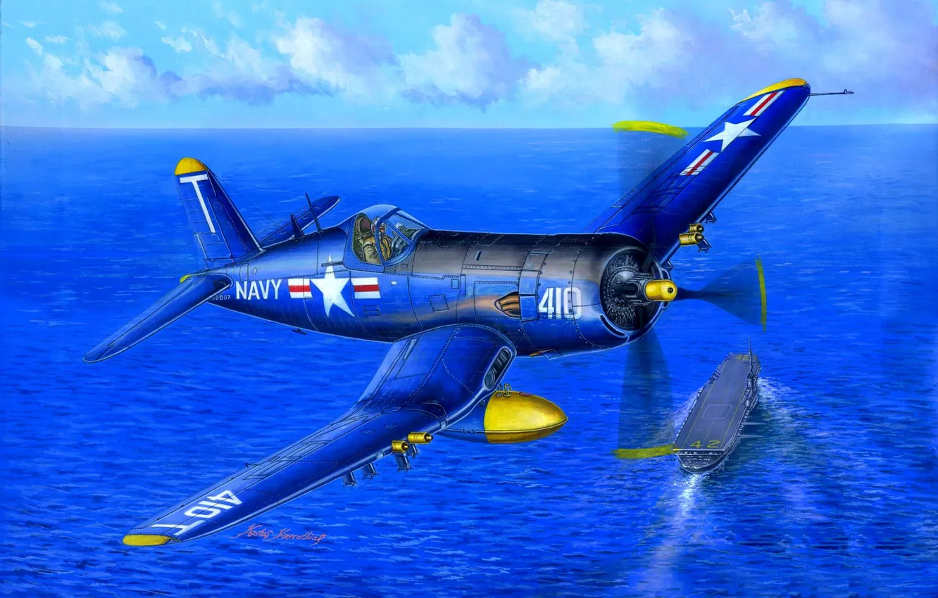 Photo wallpaper USA, The carrier, F4U Corsair, Carrier-based fighter, VF-14, F4U-5 Corsair, Radial engine R-2800-32W