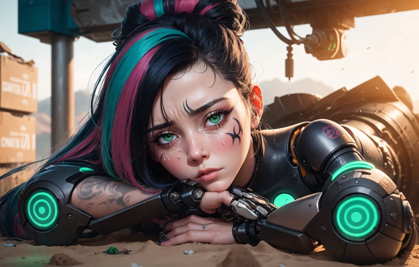 Photo wallpaper girls, nature, people, drawings, Cyberpunk, neural network