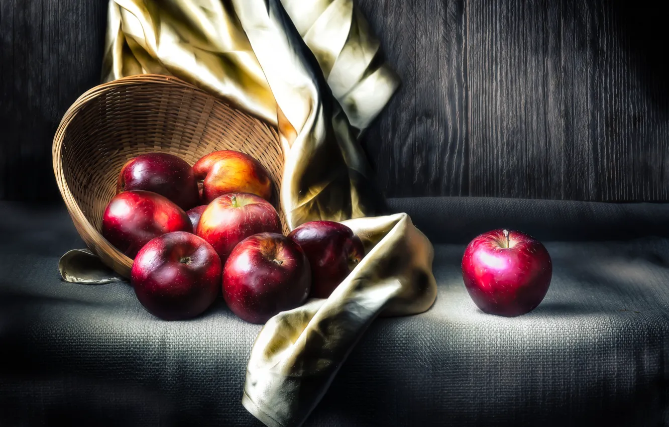 Photo wallpaper light, red, apples, Board, treatment, glow, fabric, fruit