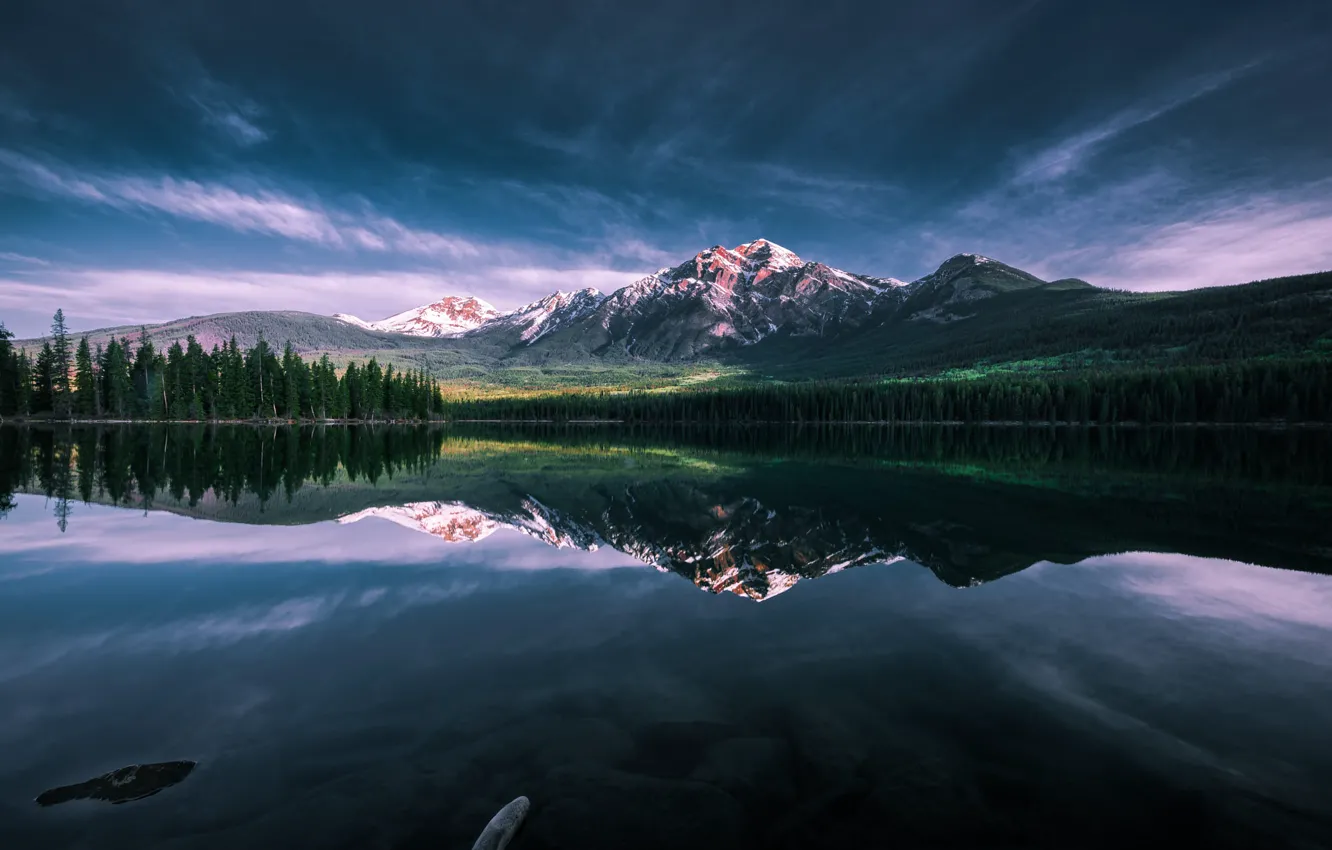 Photo wallpaper forest, the sky, mountains, lake, Canada, Jasper National Park