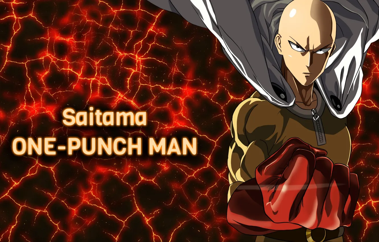 Photo wallpaper fire, red, flame, game, anime, man, punch, hero