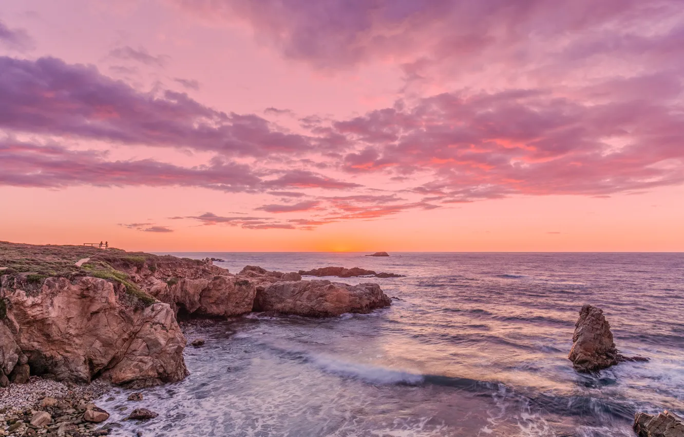 Photo wallpaper sea, sunset, shore, beach, sea, sunset, seascape, beautiful
