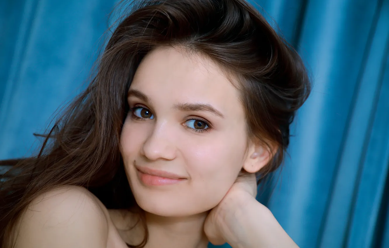 Photo wallpaper hot girl, brown hair, sexy woman, closeup, beautiful face, sexy brunette, looking at camera, bare …