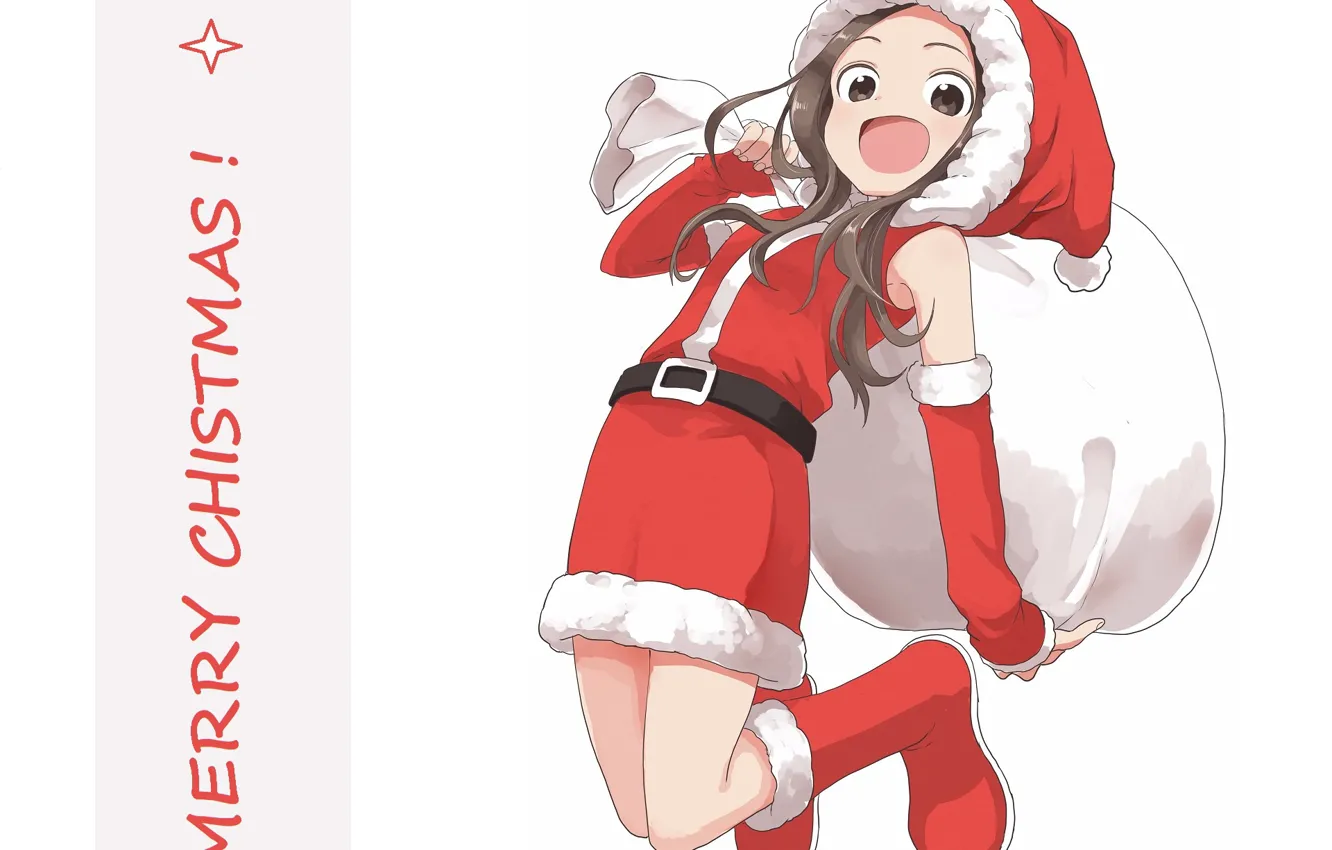 Photo wallpaper joy, jump, boots, strap, art, cap, merry christmas, a bag with gifts