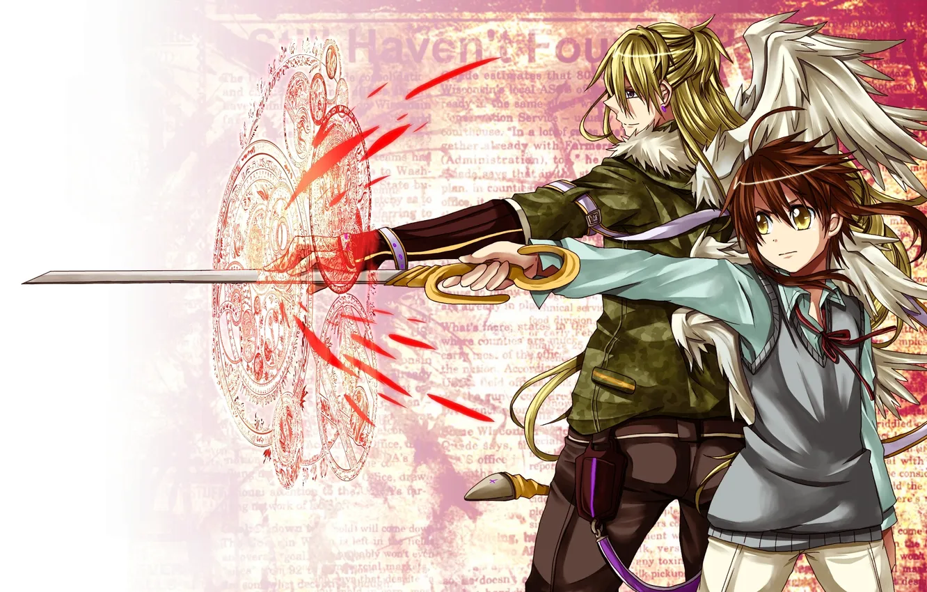 Photo wallpaper weapons, wings, sword, anime, art, guy, ame gatsu