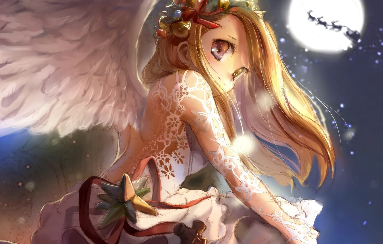 Photo wallpaper the sky, girl, stars, clouds, night, holiday, the moon, wings