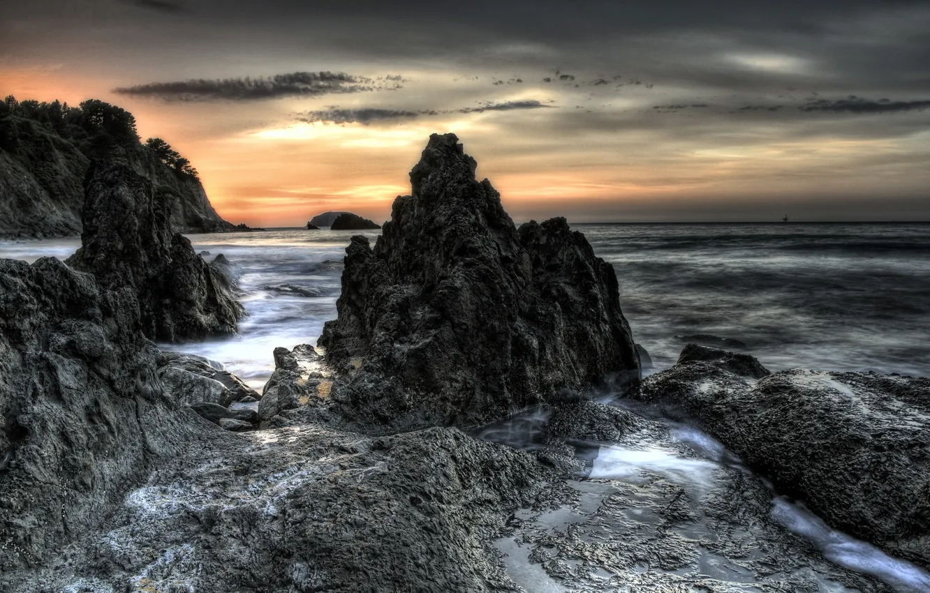 Photo wallpaper sea, night, nature