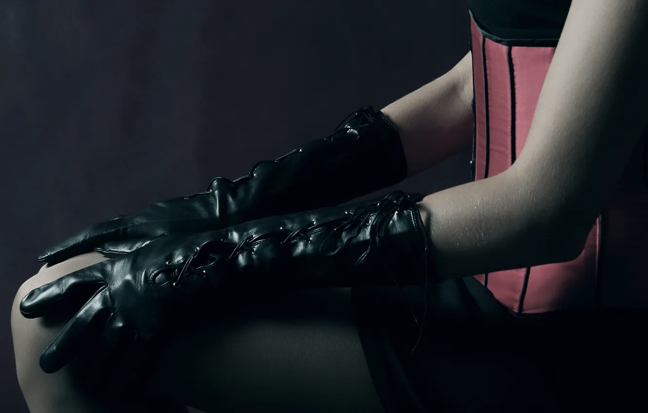 Photo wallpaper feet, stockings, hands, gloves, corset, leggings