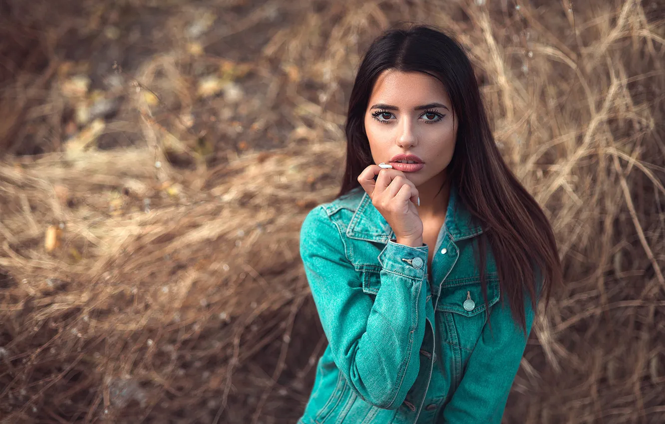 Photo wallpaper grass, look, the sun, nature, pose, background, model, portrait