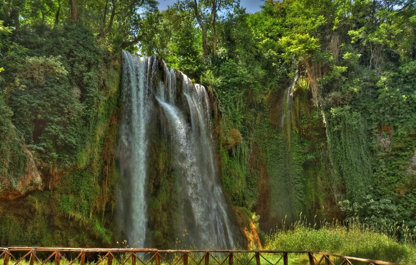 Photo wallpaper trees, Park, open, rocks, waterfall, stream, Spain, Spain