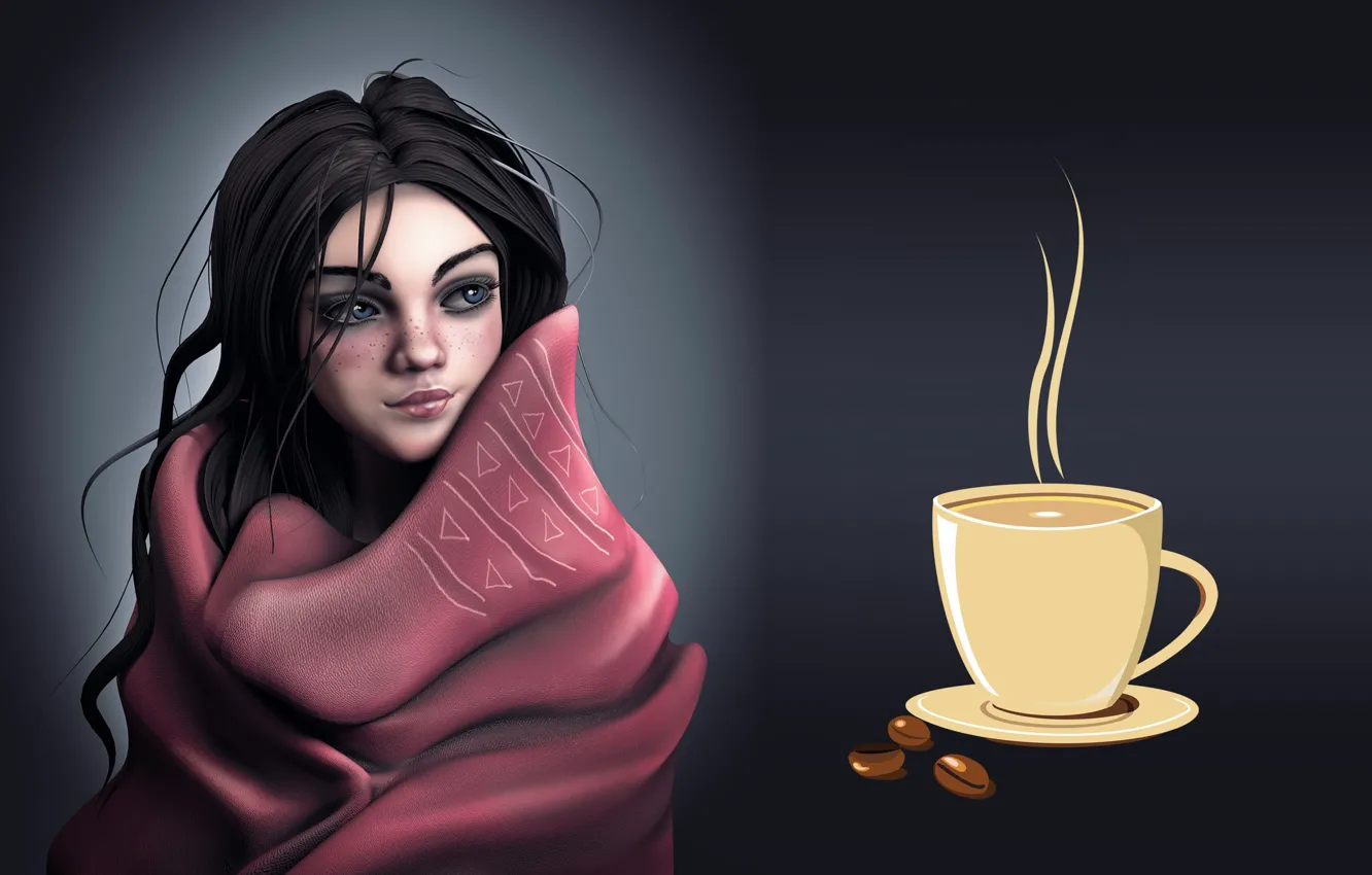 Photo wallpaper girl, comfort, art, plaid, Monteillard Damien, Winter woman