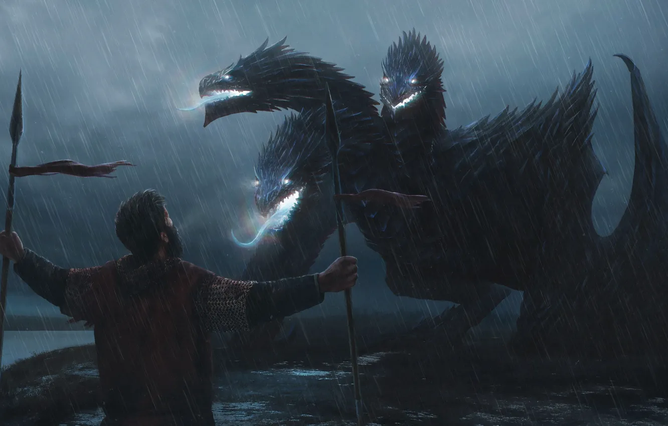 Photo wallpaper night, fiction, rain, darkness, tale, warrior, horror, horror