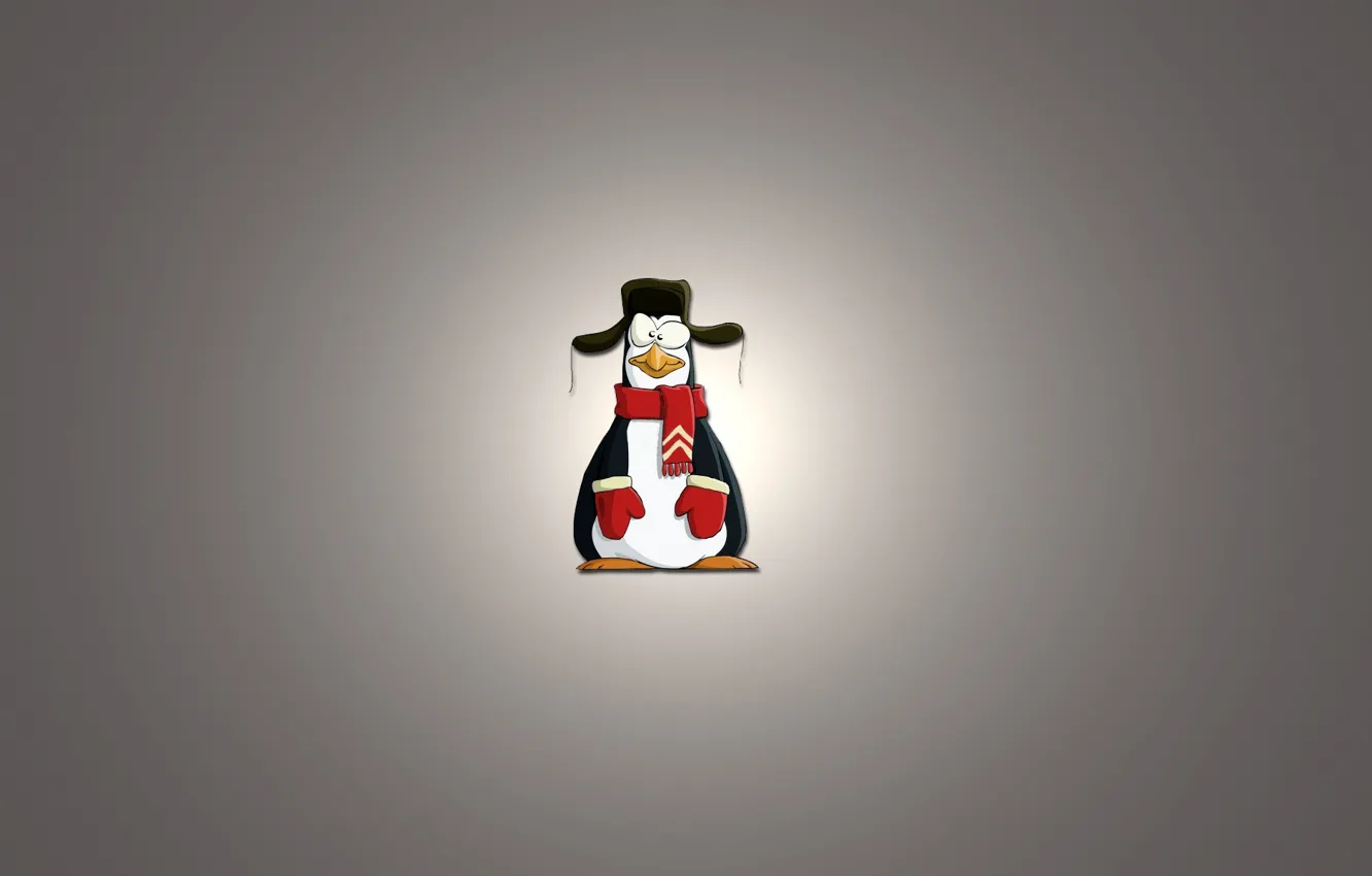 Photo wallpaper minimalism, penguins, scarf, light background, varyushka, ushanka, penguin