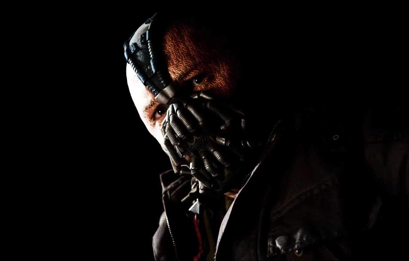 Photo wallpaper mask, black background, The Dark Knight Rises, the legend, Tom Hardy, The Dark Knight, Bane, …