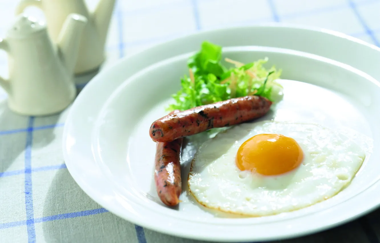 Photo wallpaper sausage, Breakfast, scrambled eggs