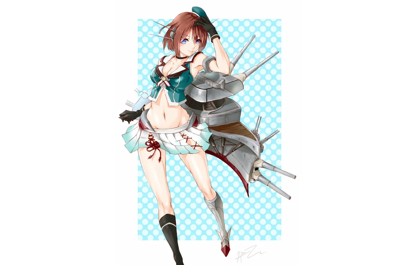 Photo wallpaper girl, sexy, cleavage, brown hair, boobs, anime, blue eyes, beautiful