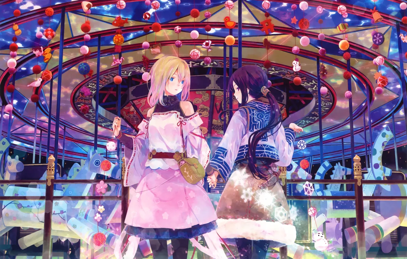 Photo wallpaper girl, art, carousel, takano otohiko