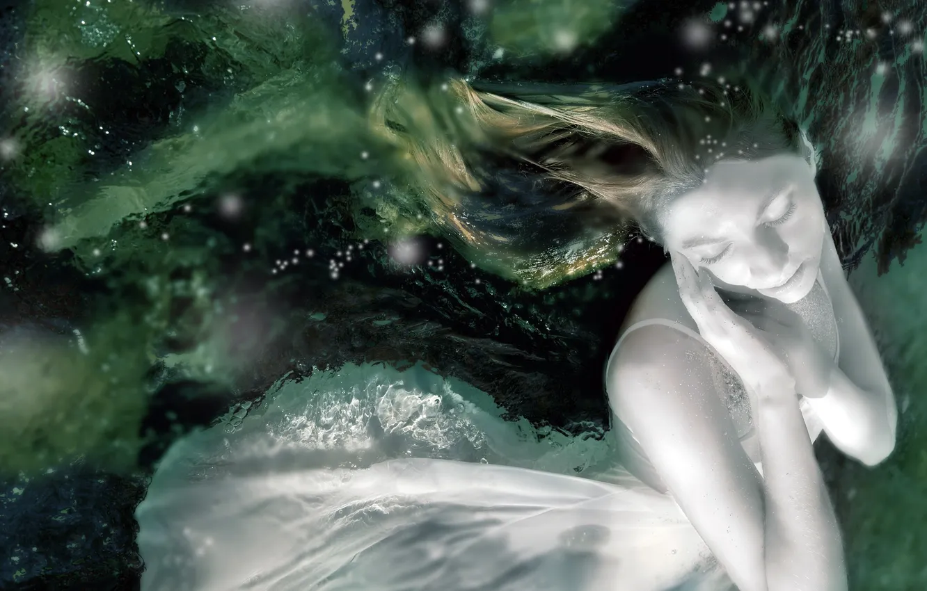 Photo wallpaper water, drops, squirt, hair, dress, blonde, curls