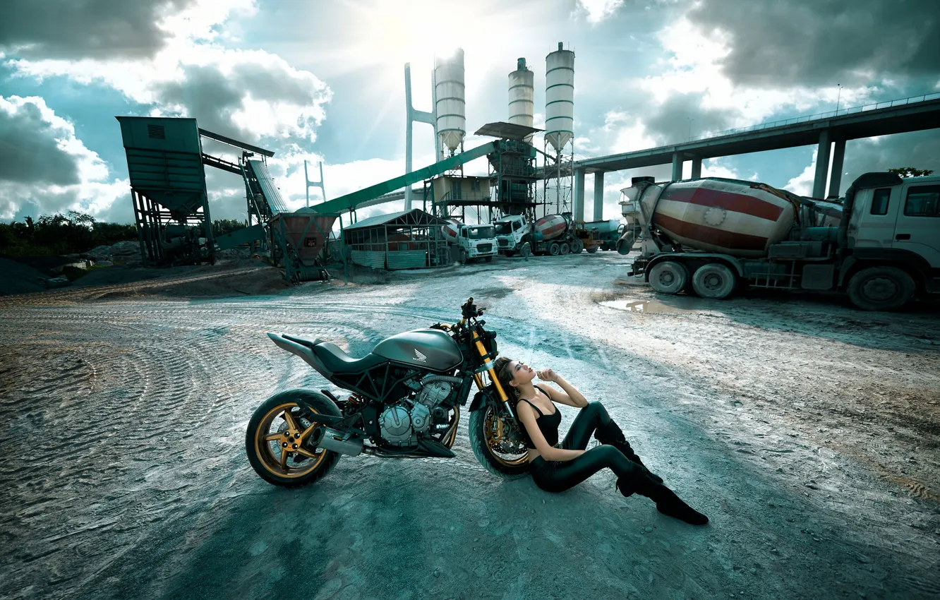 Photo wallpaper girl, pose, motorcycle