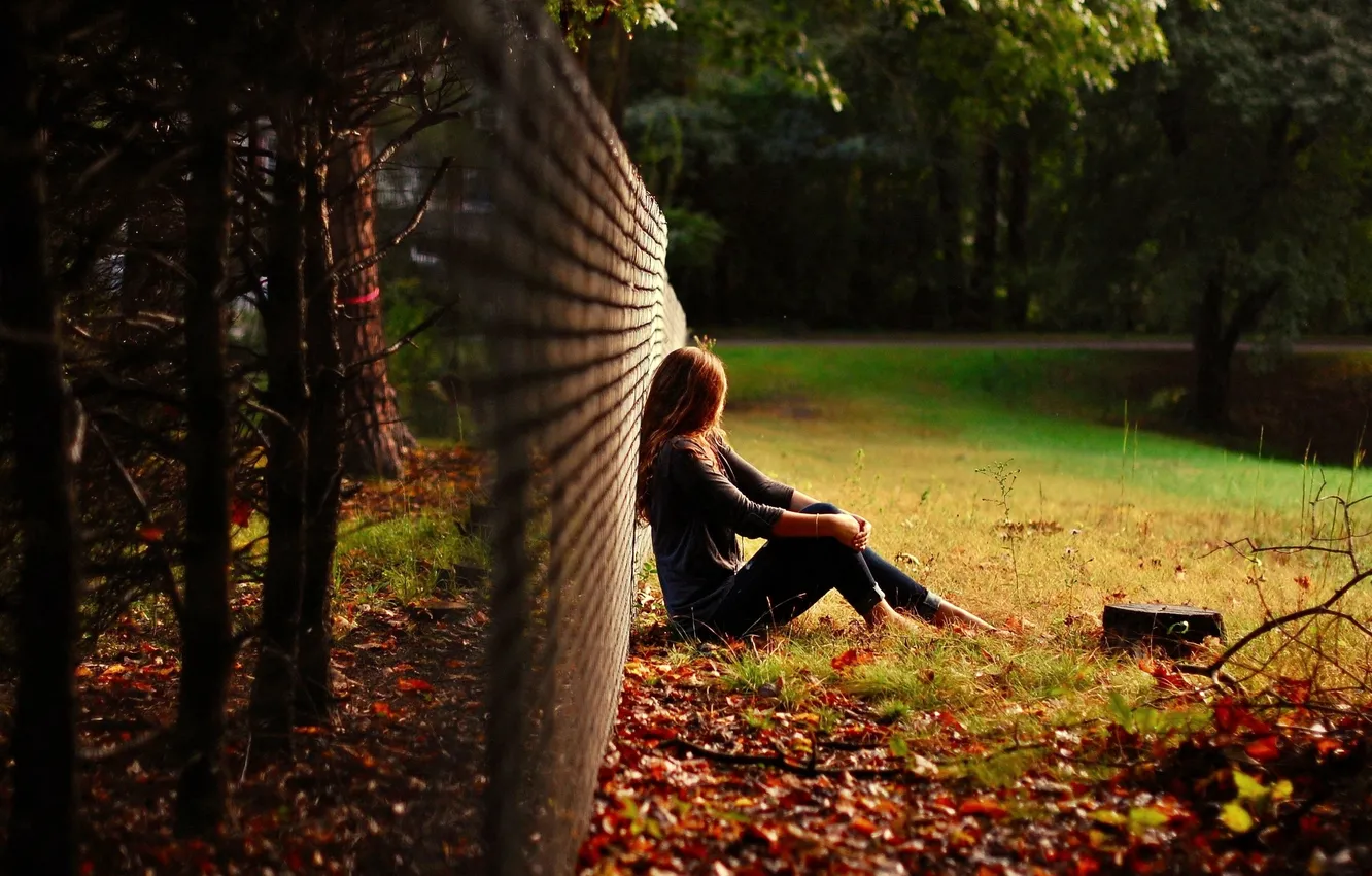 Photo wallpaper nature, foliage, Girl, sitting