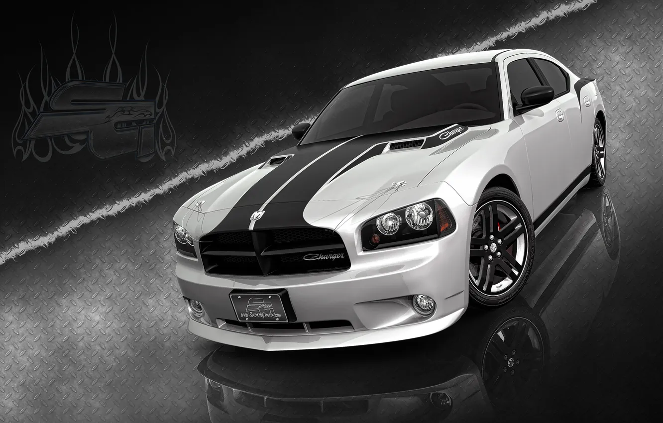 Photo wallpaper auto, black and white, Wallpaper, tuning, Dodge charger