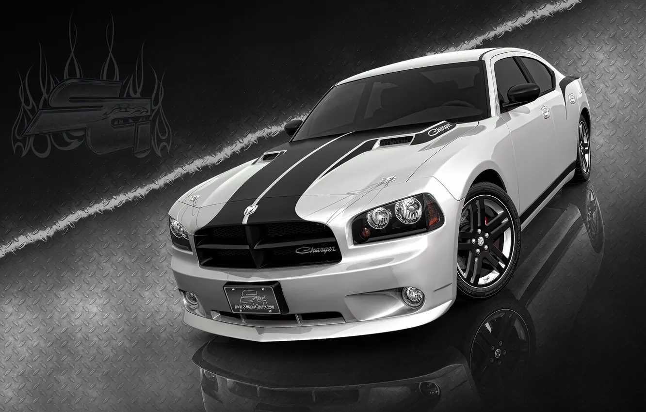 Photo wallpaper auto, Wallpaper, tuning, black and white, Dodge Charger