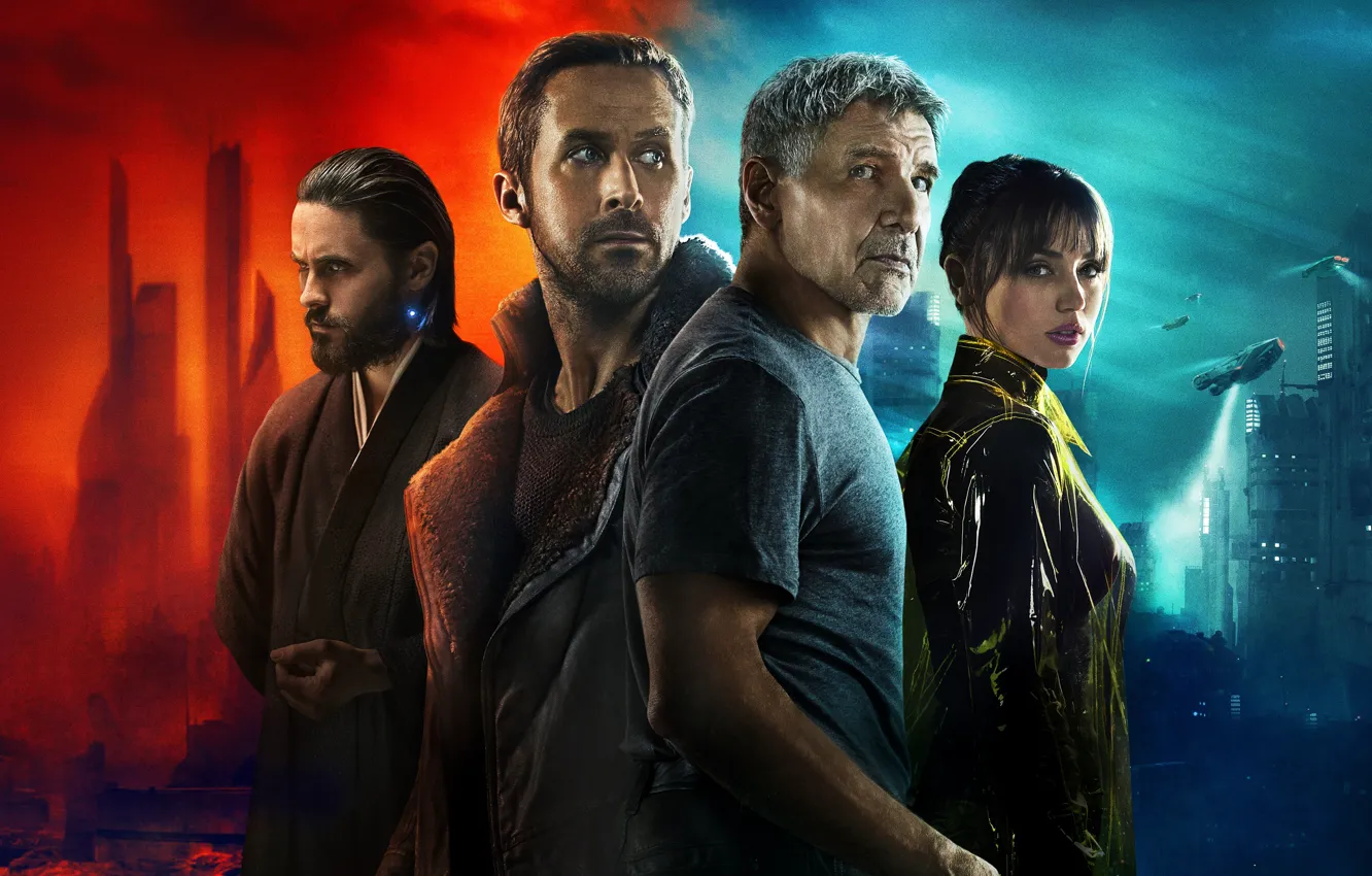 Photo wallpaper fiction, Thriller, poster, Jared Leto, Jared Leto, Harrison Ford, Harrison Ford, Ryan Gosling