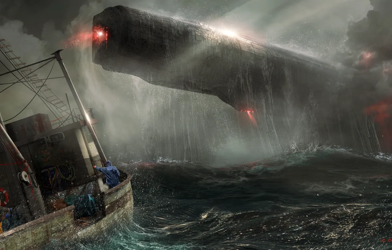 Photo wallpaper Sea, Storm, The ship, Fantasy, Art, Art, Spaceship, Fiction