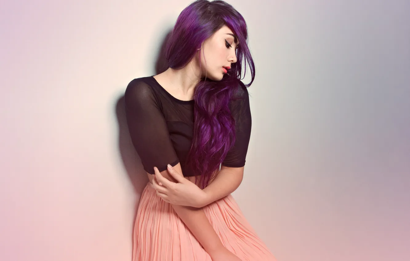 Photo wallpaper girl, pose, purple hair