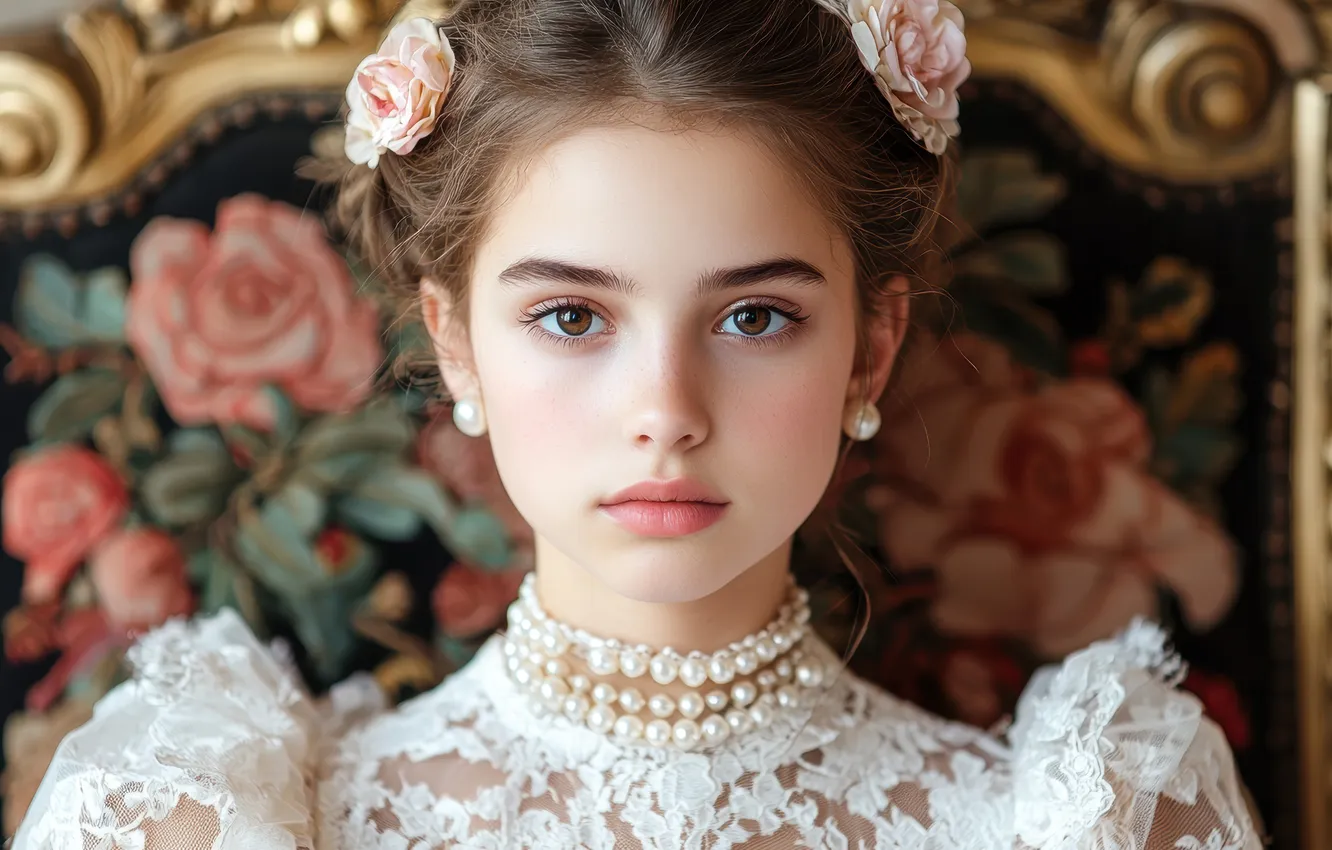 Photo wallpaper look, girl, face, pose, AI art, neural network
