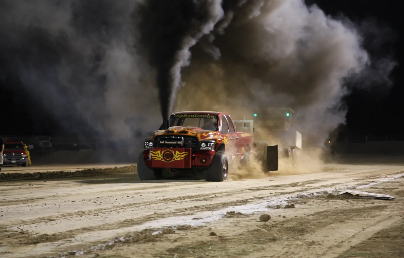 Photo wallpaper sand, smoke, Dodge, Dodge, track