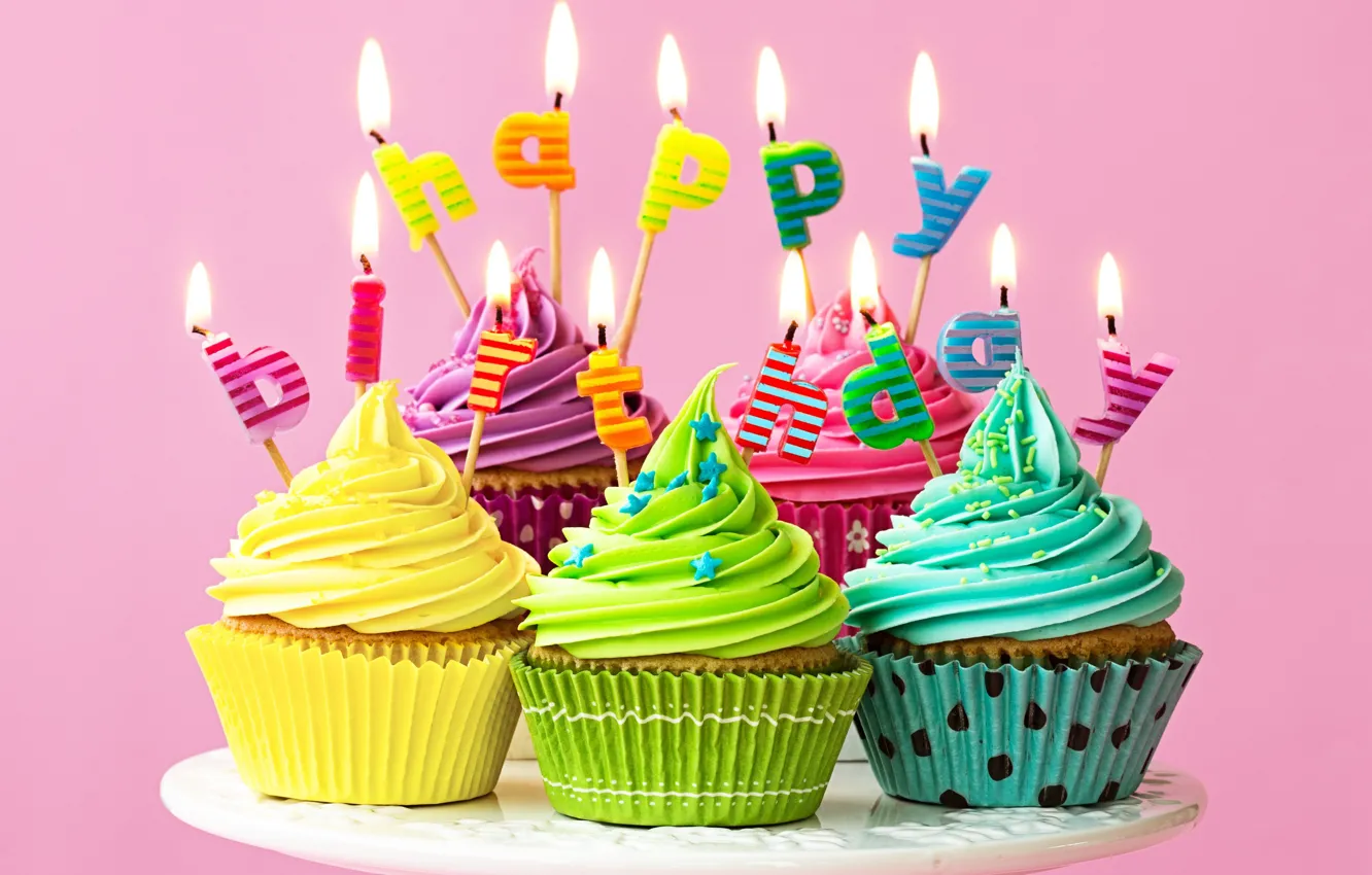Photo wallpaper birthday, candles, colorful, rainbow, cake, cream, Happy Birthday, colours